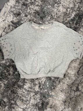 Anthro Grey Embellished Short Sleeve Sweatshirt - Women